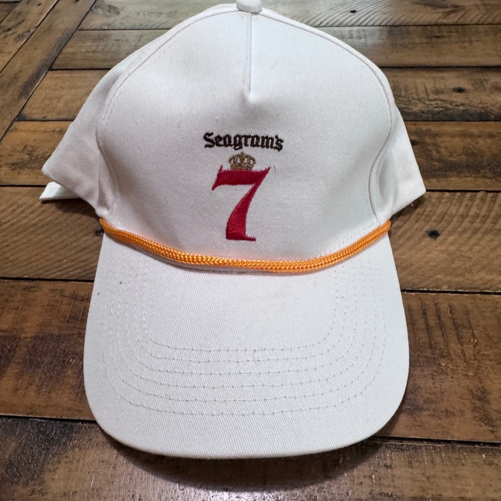 Seagram's 7 Whiskey Trucker Hat Mens OSFA White Solid Rope‎ Logo Vintage Cap